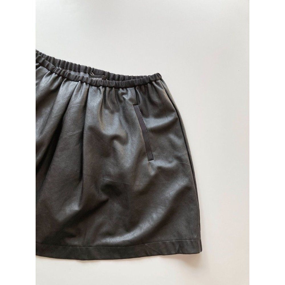 Aritzia BABATON Black Vegan Leather Grosgrain Trim Circle Mini Skirt, Size XXS - Picture 3 of 10